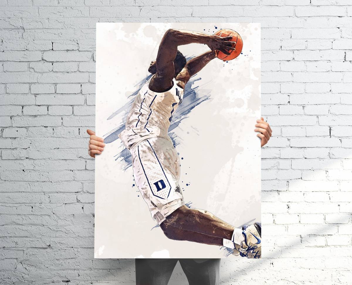 Zion Williamson Duke Blue Devils (V1) Sports Art Print, Basketball, Sports Decor – Poster | Canvas Wall Art Print