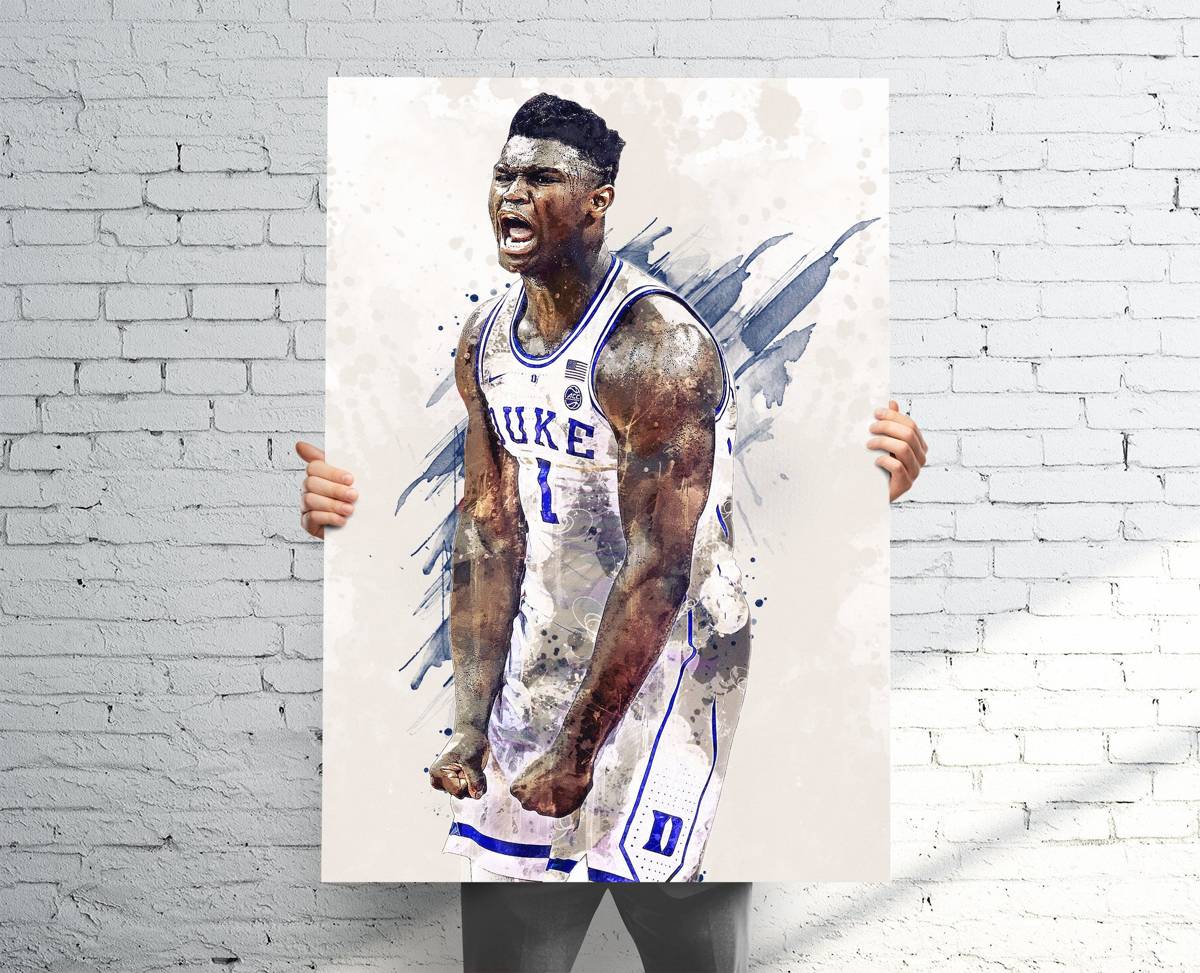 Zion Williamson Duke Blue Devils (V2) Sports Art Print, Basketball, Sports Decor – Poster | Canvas Wall Art Print