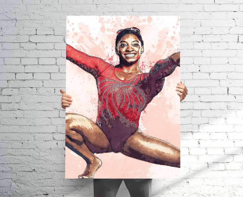 Simone Biles American Gymnast Sports Art Print, Olympics, Sports Decor – Poster | Canvas Wall Art Print