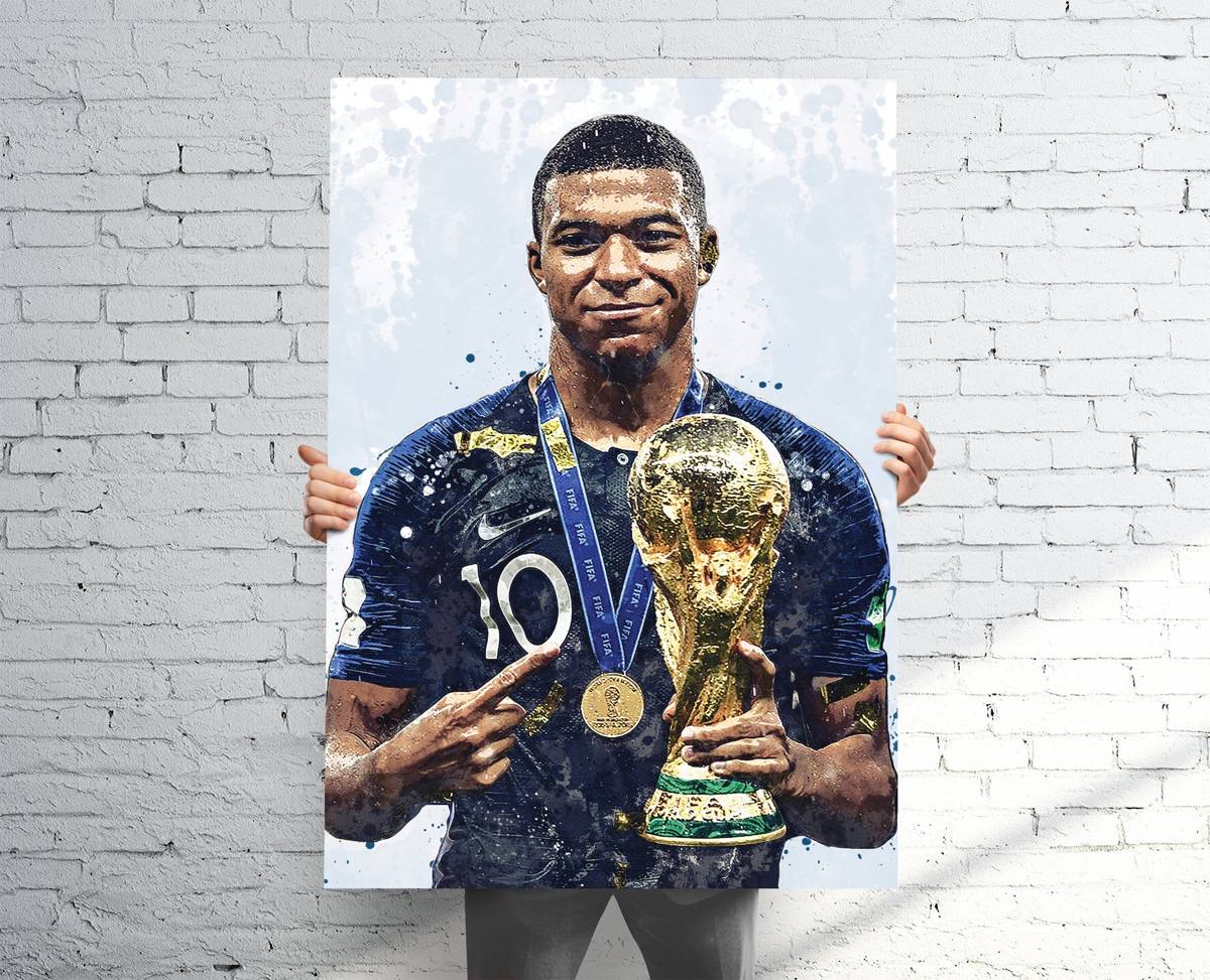 Kylian Mbappe Team France Sports Art Print, Soccer/Football, Sports Decor – Poster | Canvas Wall Art Print