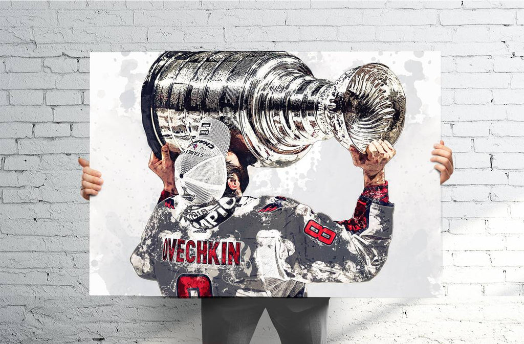 Alex Ovechkin Capitals Stanley Cup Champ Sports Art Print, Hockey, Sports Decor – Poster | Canvas Wall Art Print