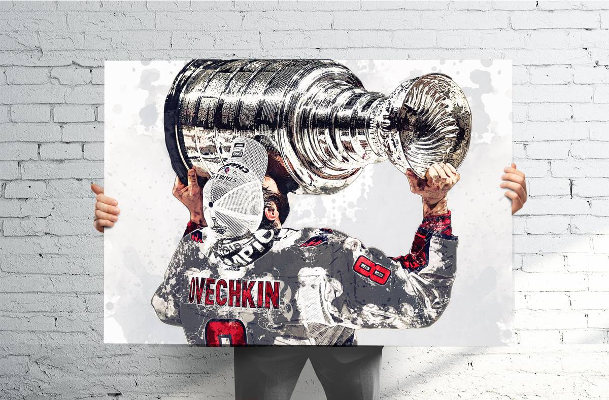 Alex Ovechkin Capitals Stanley Cup Champ Sports Art Print, Hockey, Sports Decor – Poster | Canvas Wall Art Print