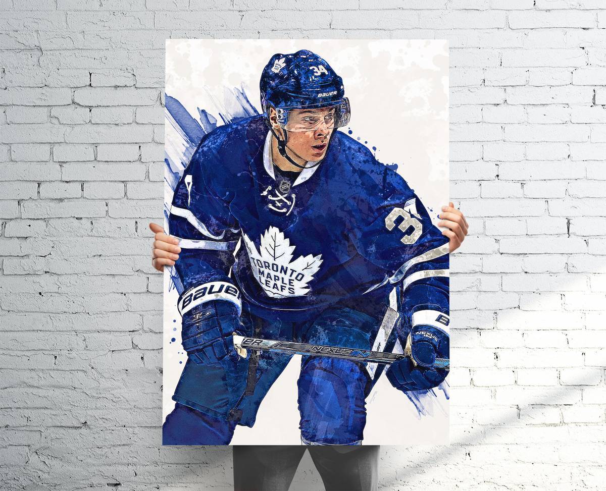 Auston Matthews Toronto Maple Leafs Sports Art Print, Hockey, Sports Decor – Poster | Canvas Wall Art Print