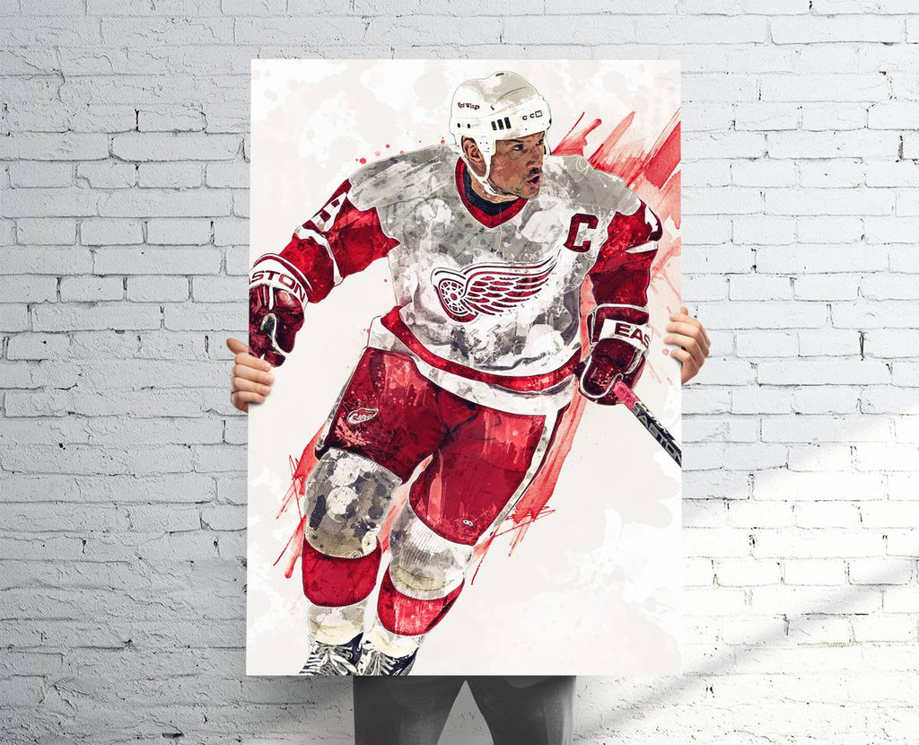 Steve Yzerman Detroit Red Wings Sports Art Print, Hockey, Sports Decor – Poster | Canvas Wall Art Print