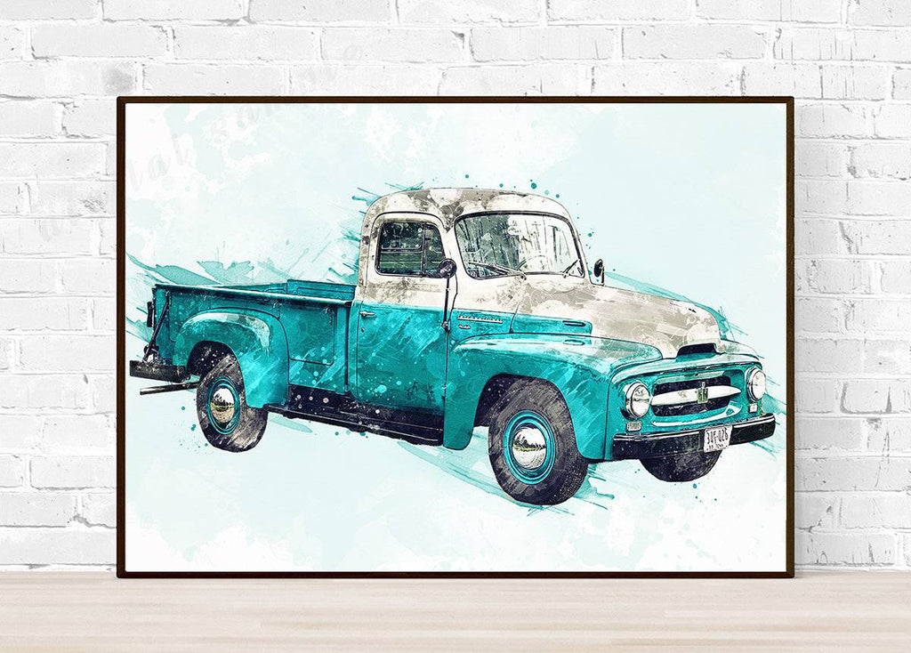 1955 International R120 Truck And Car Lovers, Classic Truck, Classic Car – Poster | Canvas Wall Art Print