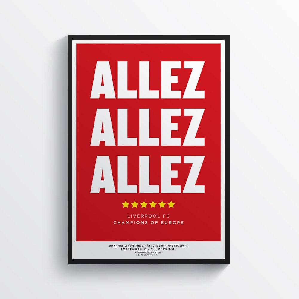 Allez Allez Allez Liverpool Fc Champions League Winners 2019 Lfc Ynwa - Poster | Canvas Wall Art Print