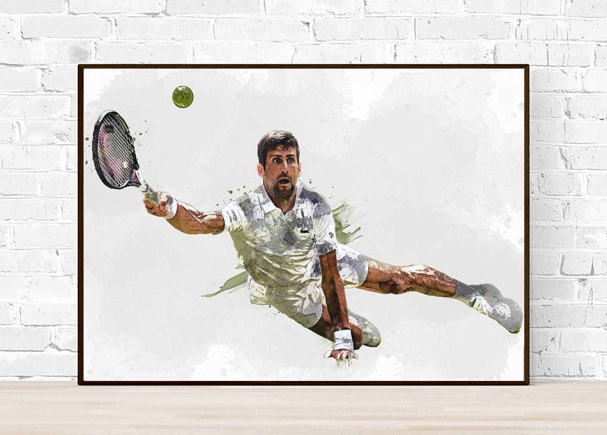 Novak Djokovic Diving Shot Wimbledon Sports Art Print, Tennis, Sports Decor – Poster | Canvas Wall Art Print