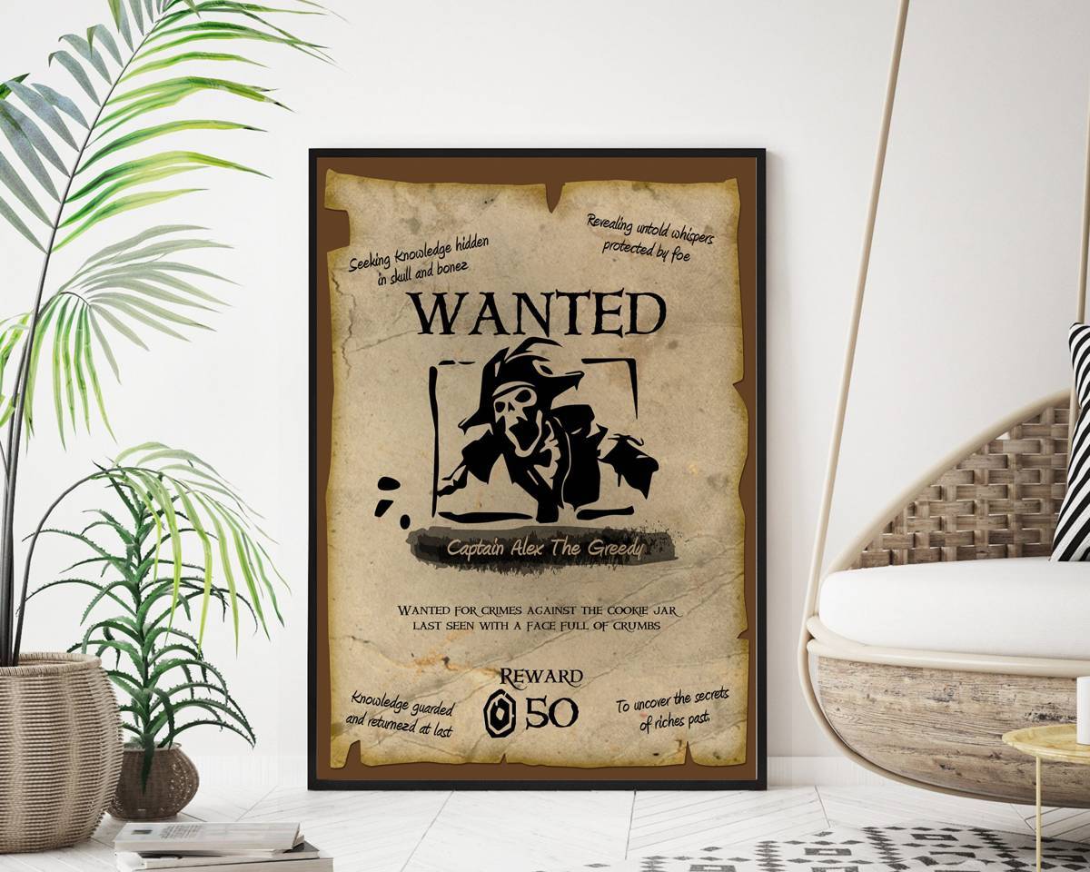 Sea Of Thieves Personalized Wanted Pirate Poster Print - Novelty Gaming Gift Idea - Poster | Canvas Wall Art Print