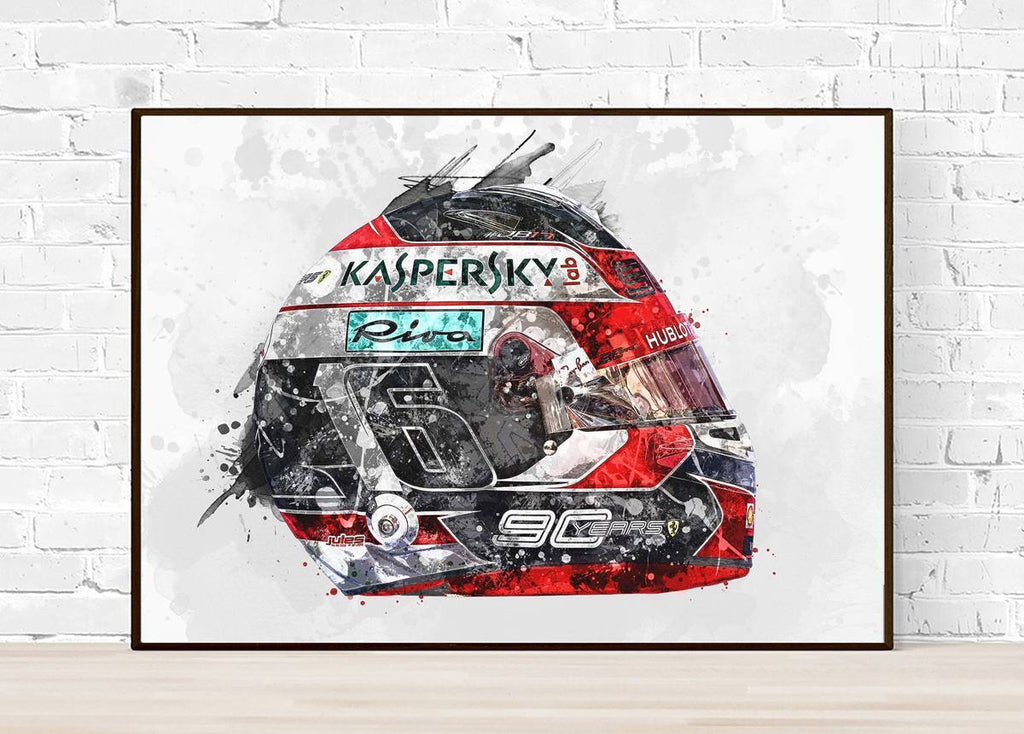 Charles Leclerc Ferrari Helmet 2019 Sports Art Print, F1 Racing, Sports Decor – Poster | Canvas Wall Art Print