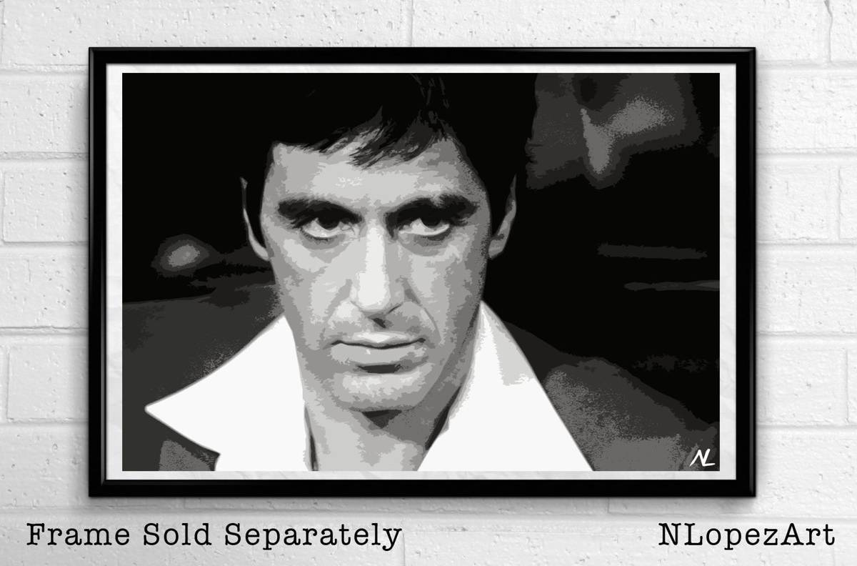 Scarface Tony Montana Illustration #2 - Al Pacino Movie Gangster Icon Film - Poster | Canvas Wall Art Print
