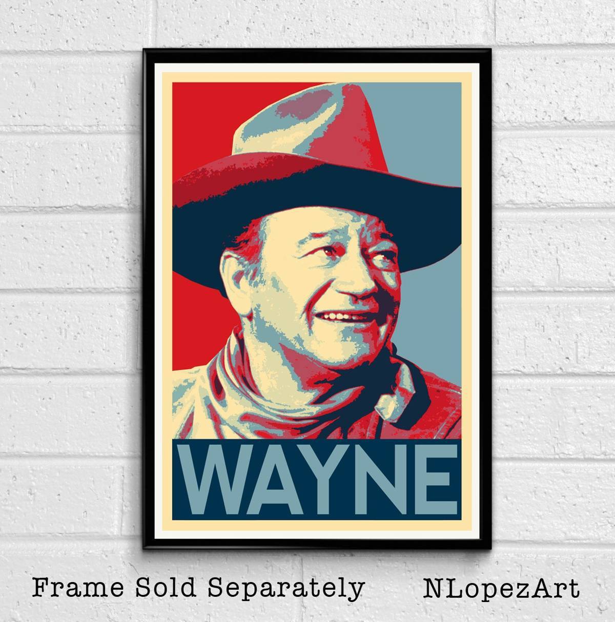John Wayne Cowboy Illustration #3 - Classic Hollywood Film Western Movie - Poster | Canvas Wall Art Print