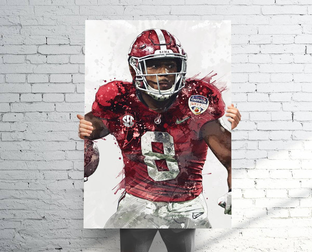 Josh Jacobs Alabama Crimson Tide (V1) Sports Art Print, Football, Sports Decor – Poster | Canvas Wall Art Print