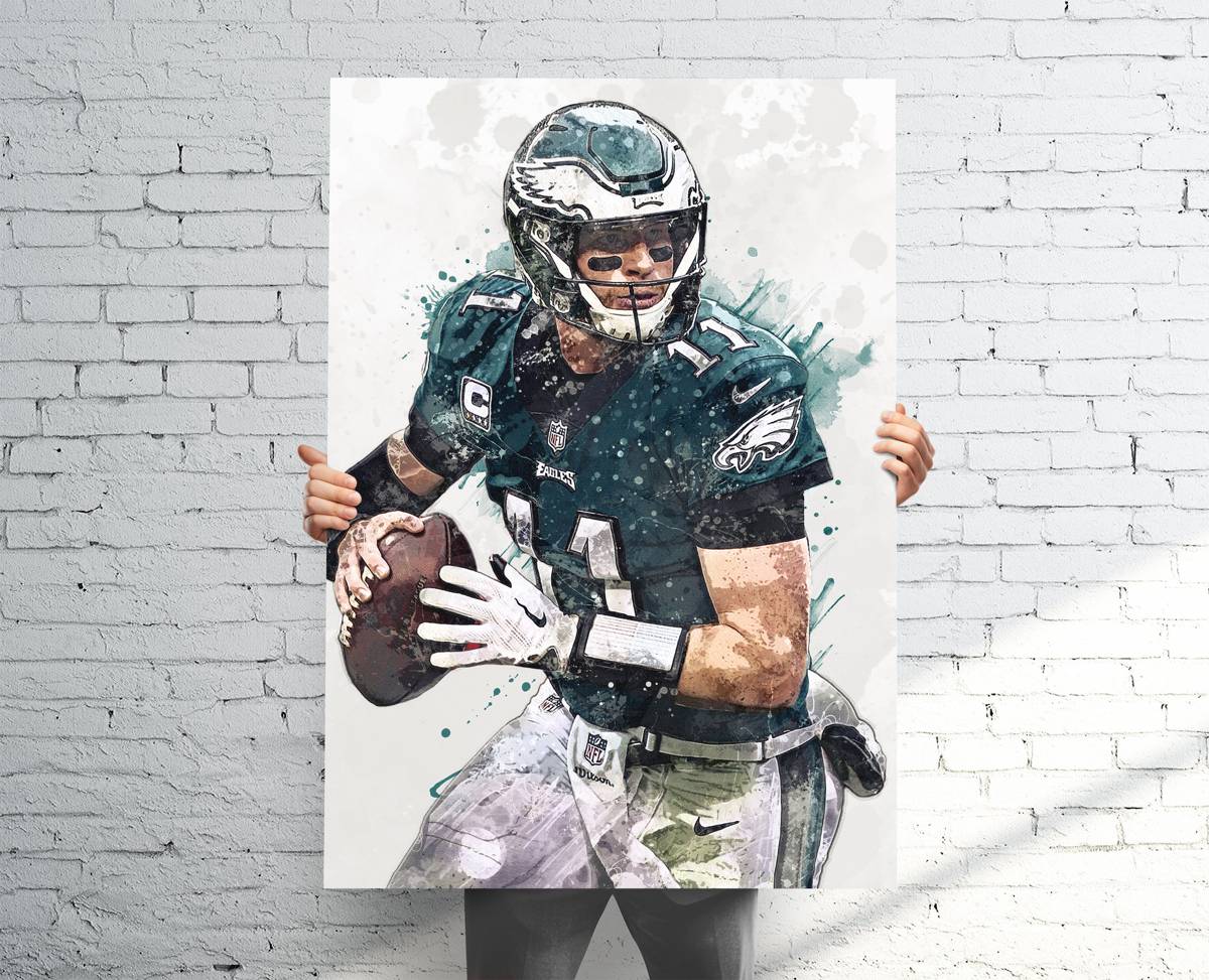 Carson Wentz Philadelphia Eagles (V2) Sports Art Print, Football, Sports Decor – Poster | Canvas Wall Art Print