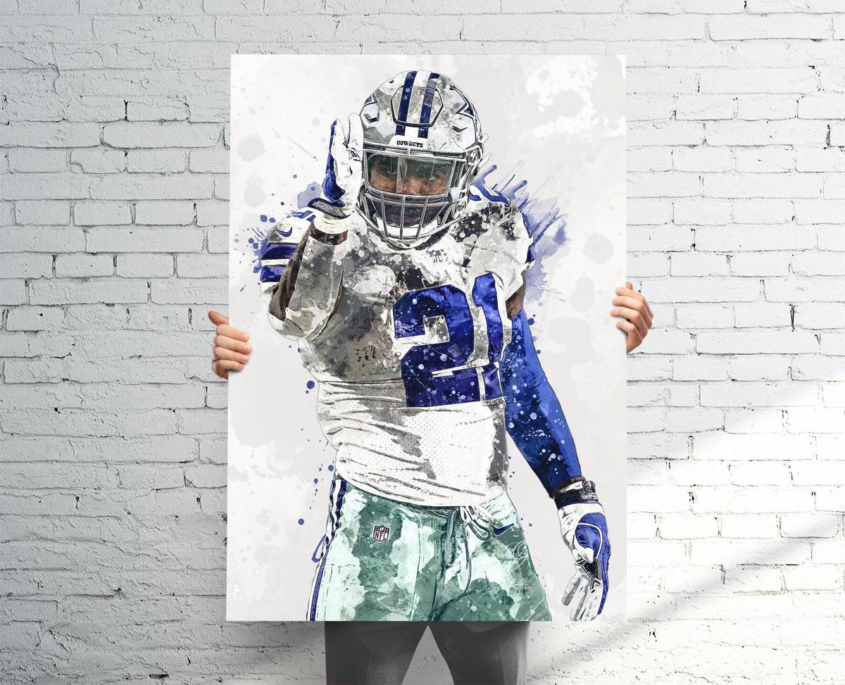 Ezekiel Elliott Dallas Cowboys Sports Art Print, Football, Sports Decor – Poster | Canvas Wall Art Print