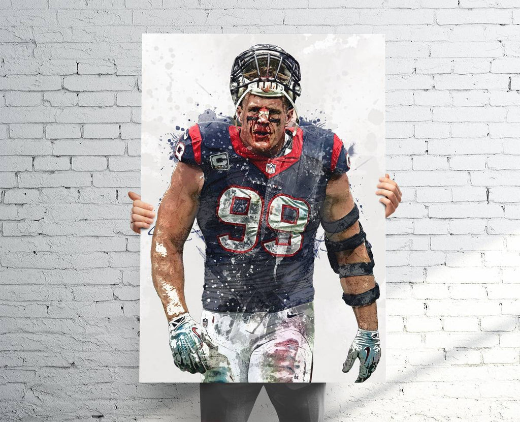 Jj Watt 'Bloddy Nose' Houston Texans Sports Art Print, Football, Sports Decor – Poster | Canvas Wall Art Print