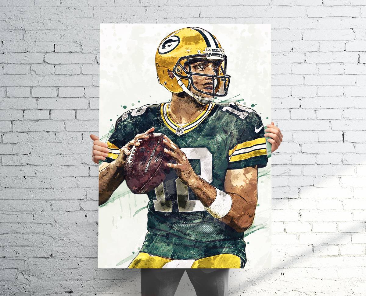 Aaron Rodgers Green Bay Packers Sports Art Print, Football, Sports Decor – Poster | Canvas Wall Art Print