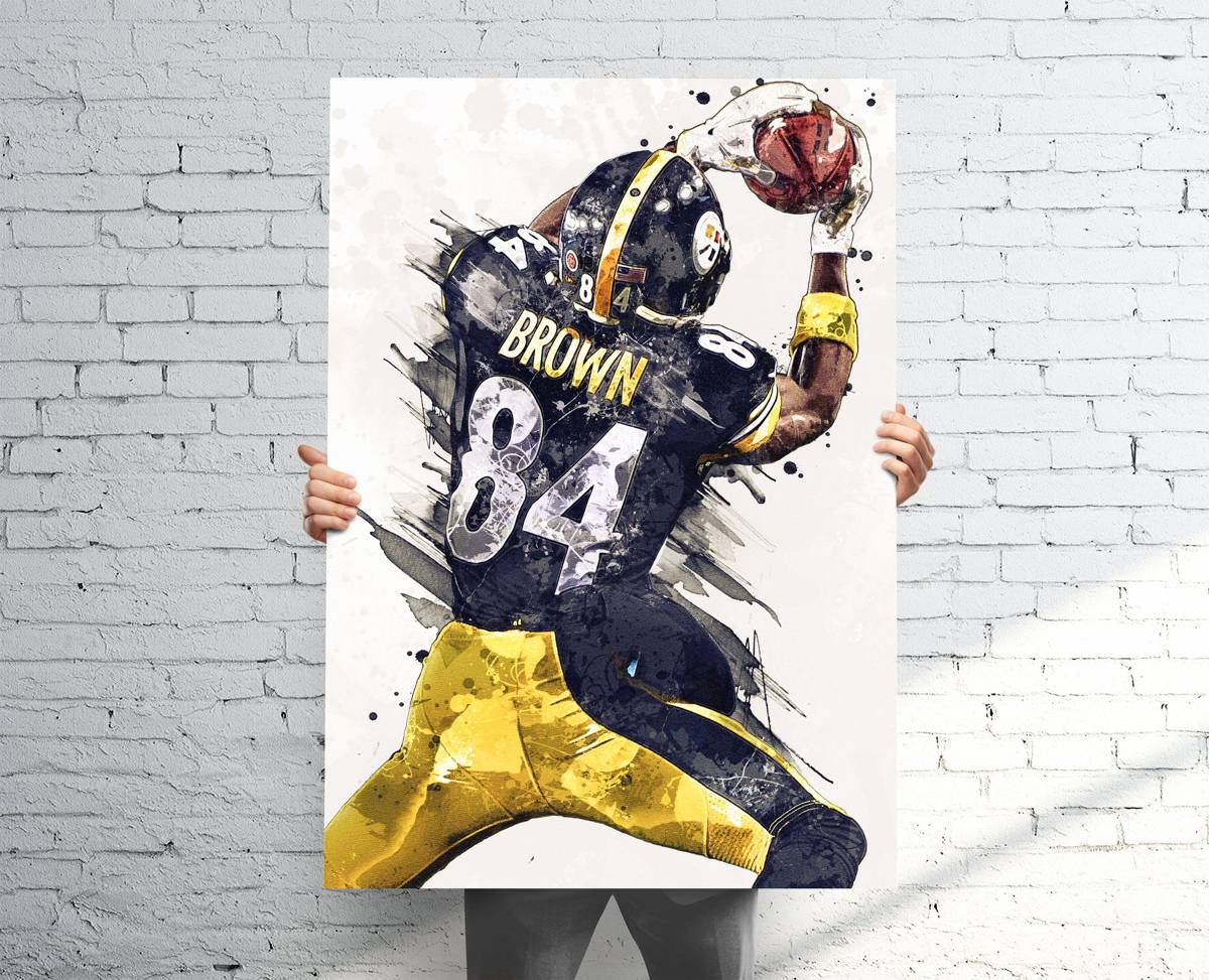 Antonio Brown Pittsburgh Steelers Sports Art Print, Football, Sports Decor – Poster | Canvas Wall Art Print