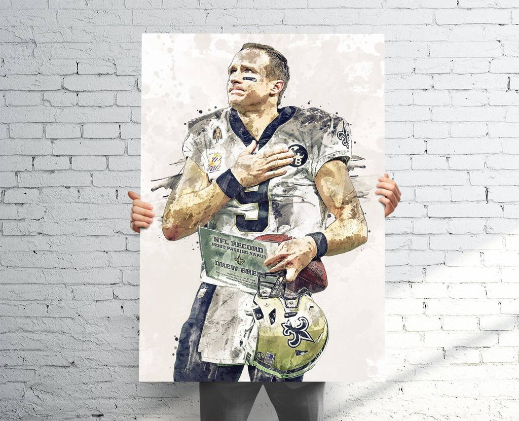 Drew Brees Passing Record Saints Sports Art Print, Football, Sports Decor – Poster | Canvas Wall Art Print
