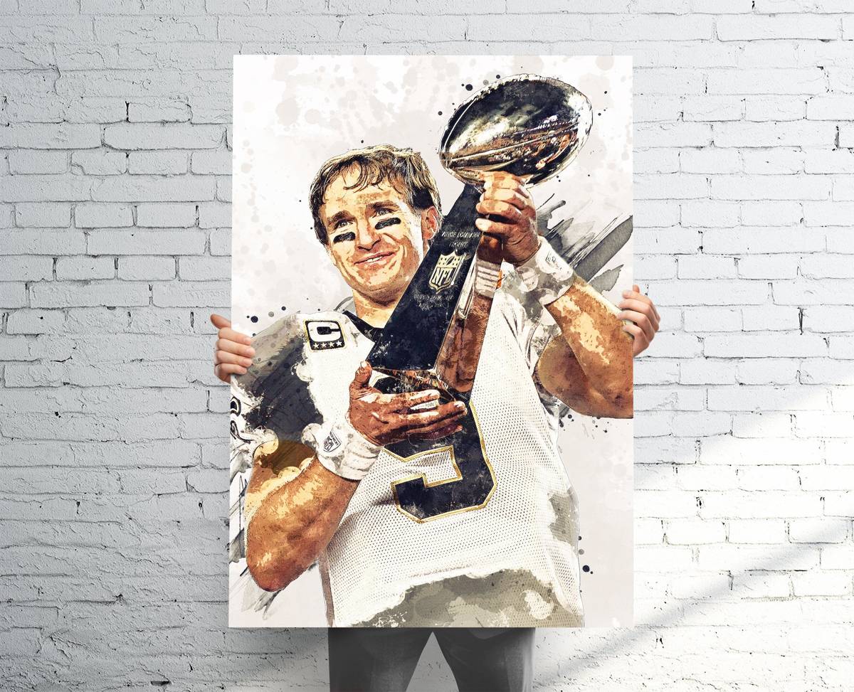 Drew Brees Superbowl Champ Saints Sports Art Print, Football, Sports Decor – Poster | Canvas Wall Art Print