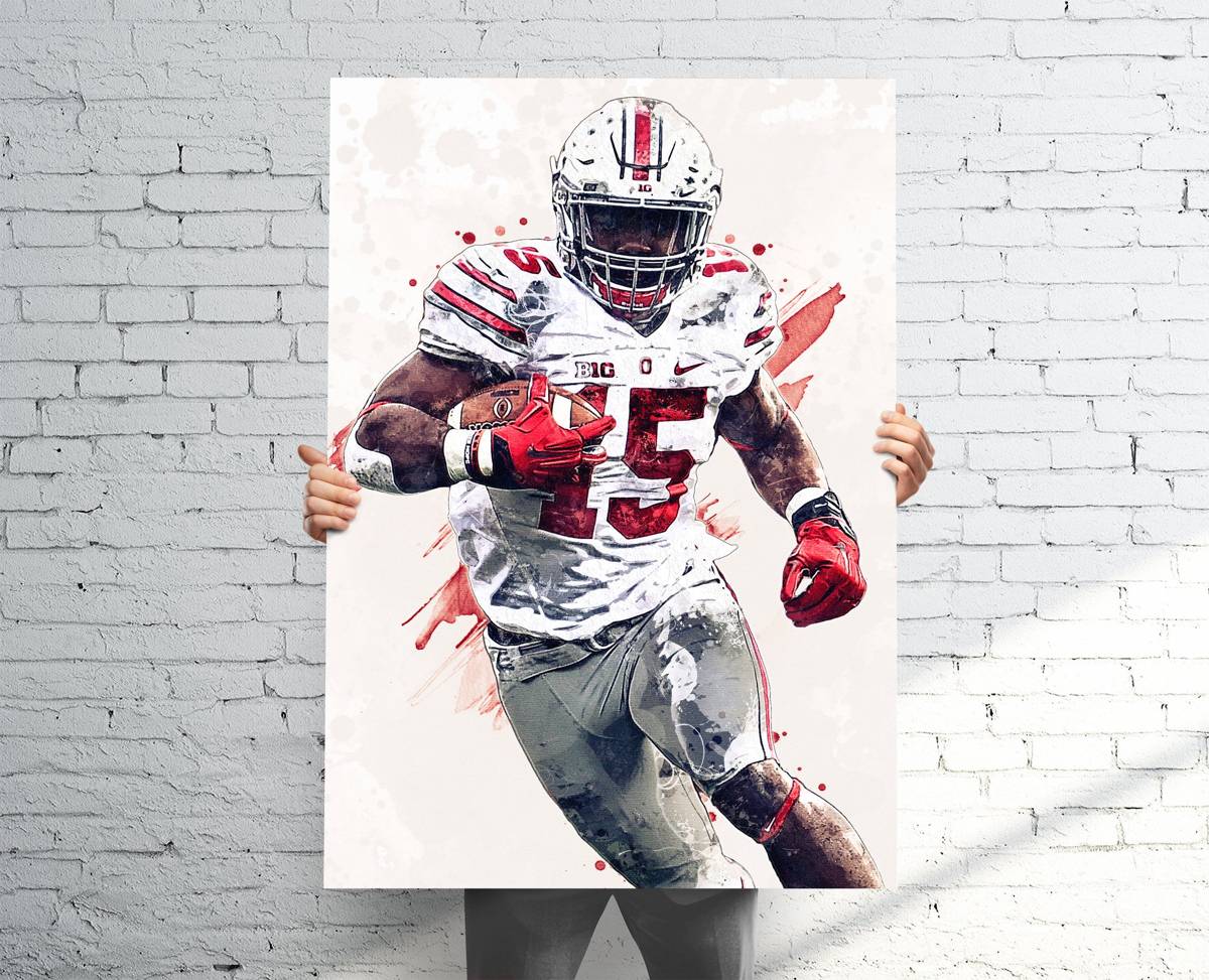 Ezekiel Elliott Ohio State Sports Art Print, Football, Sports Decor – Poster | Canvas Wall Art Print