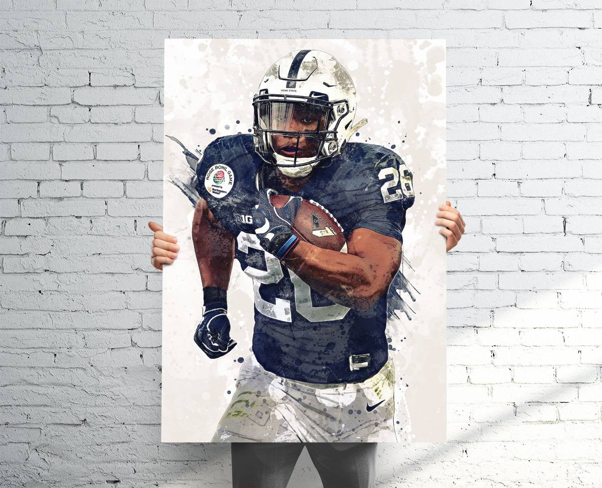 Saquon Barkley Penn State Sports Art Print, Football, Sports Decor – Poster | Canvas Wall Art Print