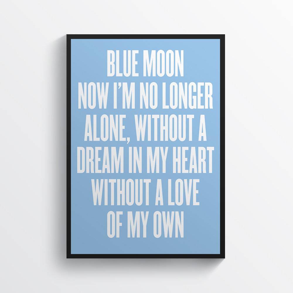 Manchester City Blue Moon Chant Song Typography Mcfc Wall Art - Poster | Canvas Wall Art Print