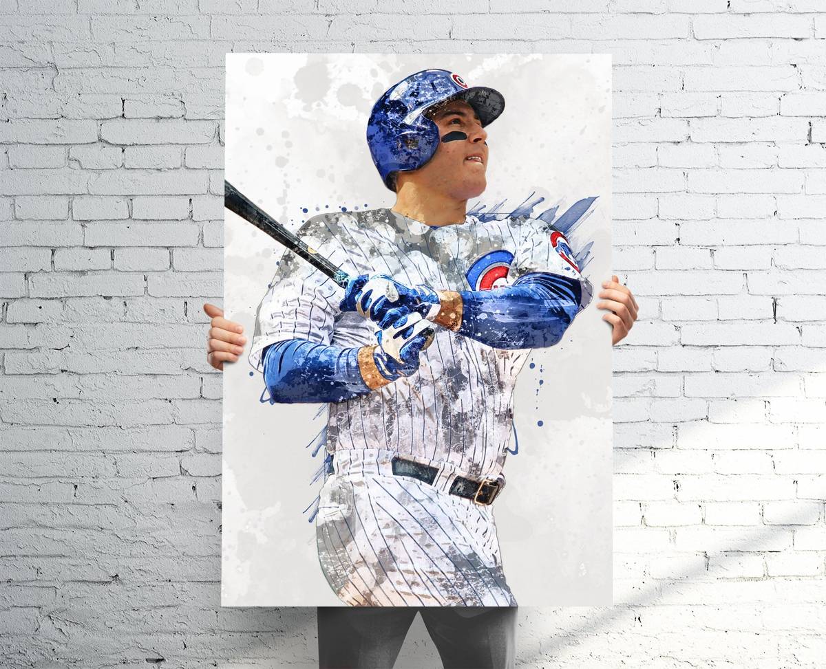 Anthony Rizzo (V2) Chicago Cubs Sports Art Print, Baseball, Sports Decor – Poster | Canvas Wall Art Print
