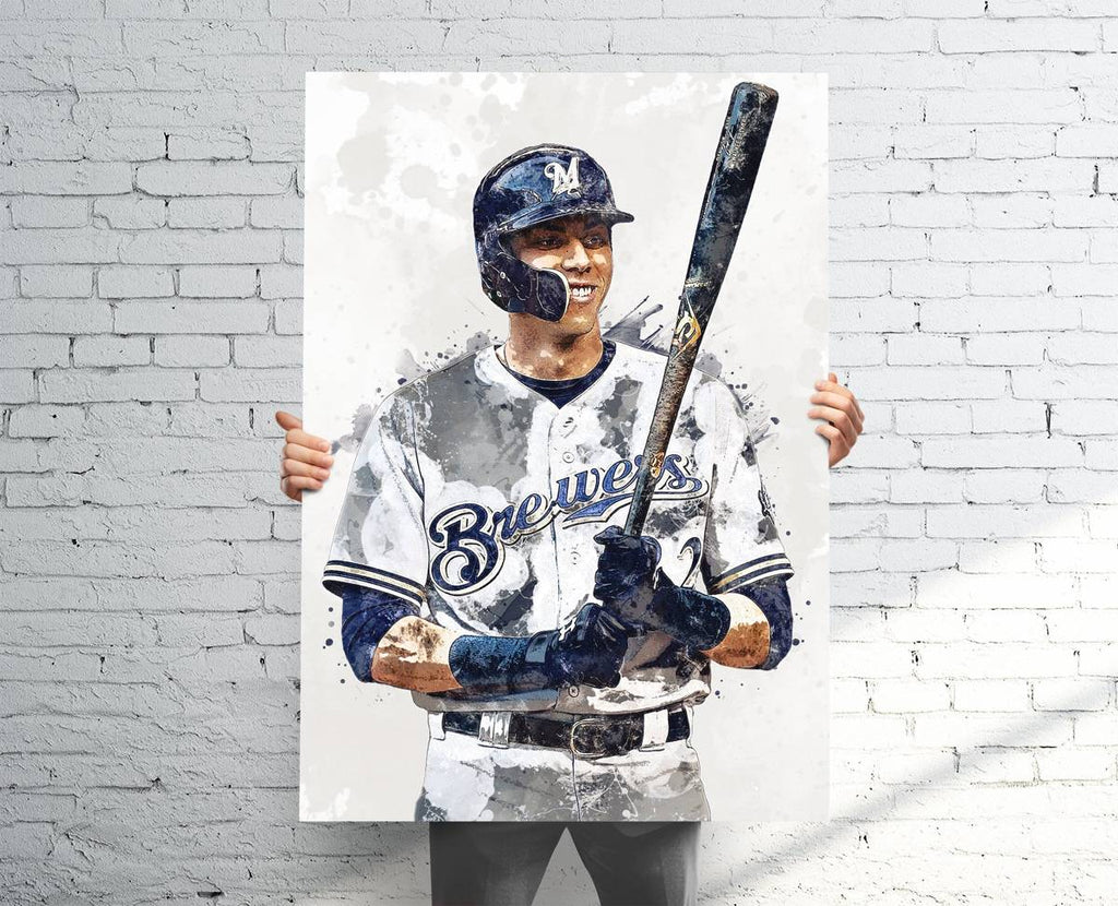 Christian Yelich Milwaukee Brewers Sports Art Print, Baseball, Sports Decor – Poster | Canvas Wall Art Print