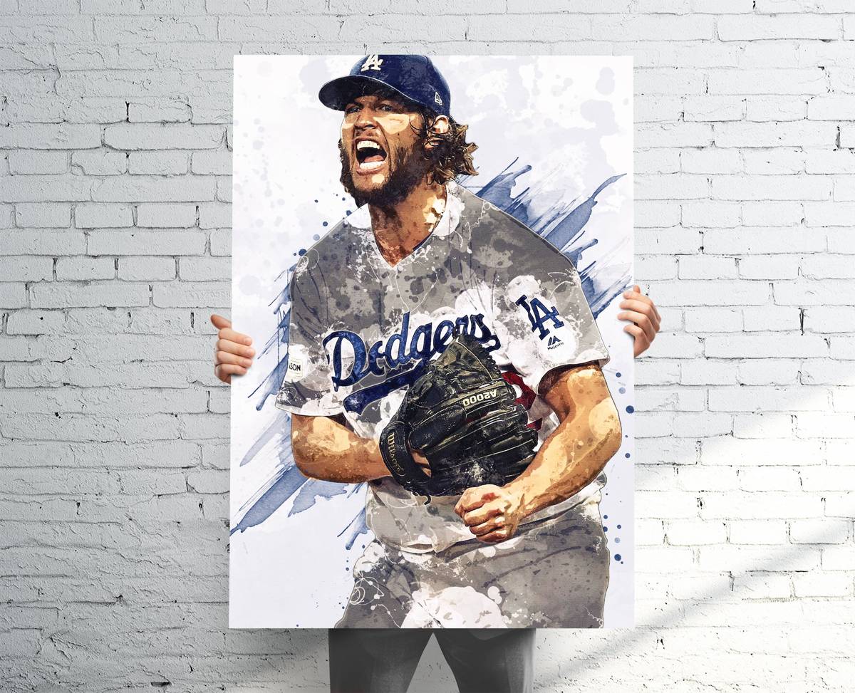 Clayton Kershaw Los Angeles Dodgers Sports Art Print, Baseball, Sports Decor – Poster | Canvas Wall Art Print
