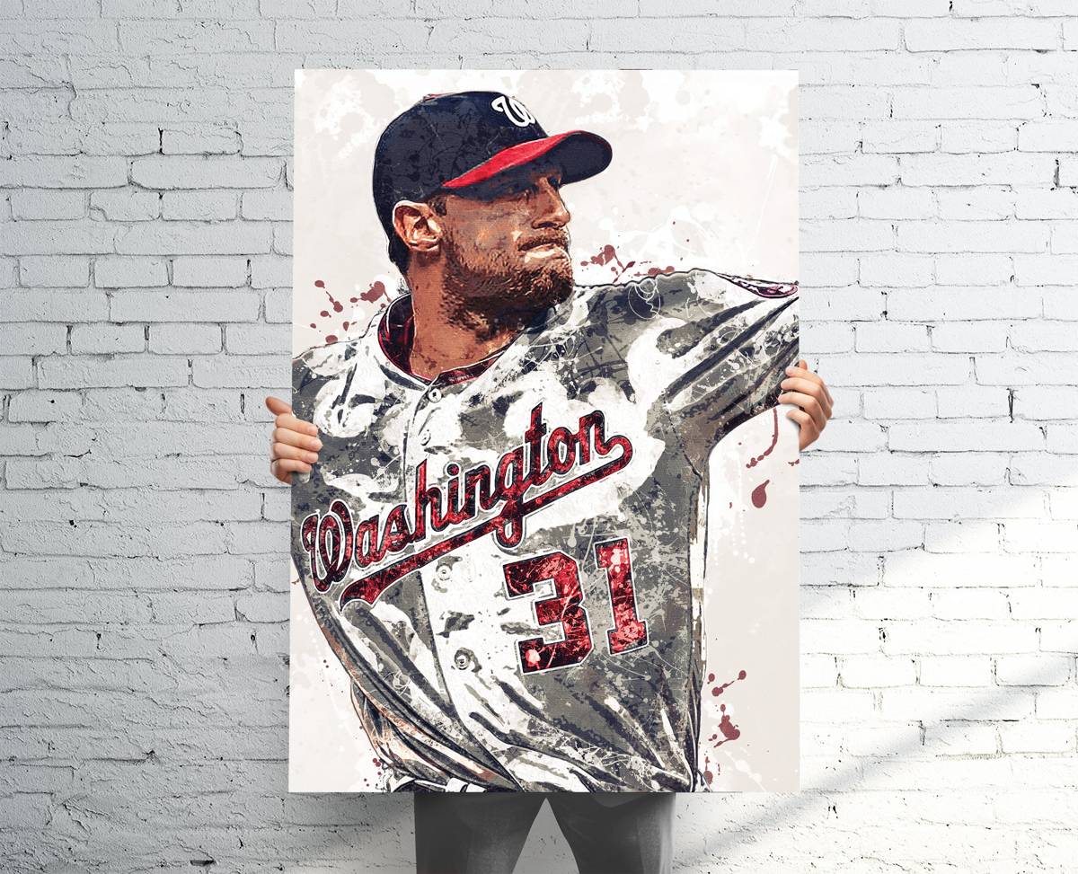 Max Scherzer Washington Nationals Sports Art Print, Baseball, Sports Decor – Poster | Canvas Wall Art Print