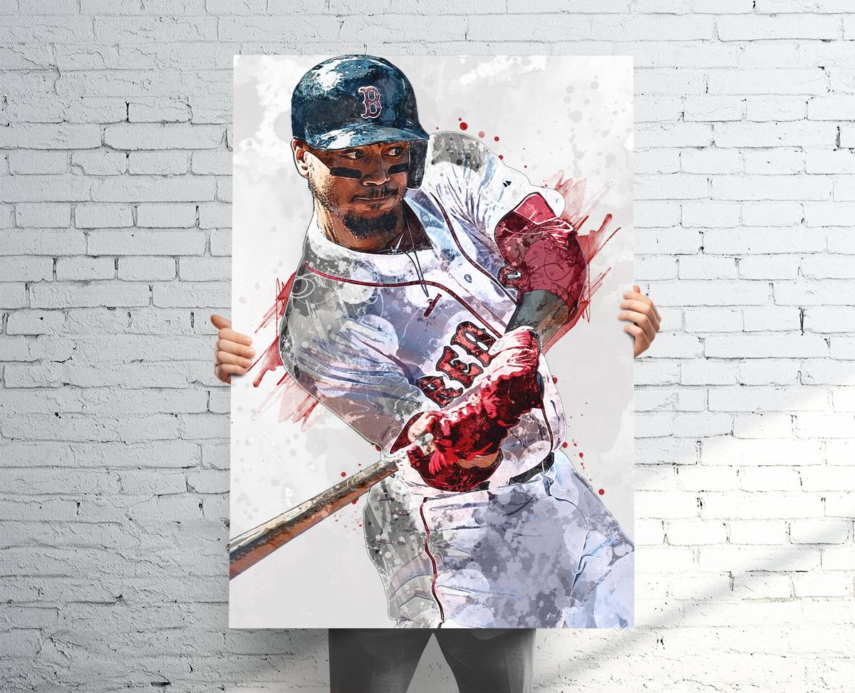Mookie Betts Boston Red Sox (V2) Sports Art Print, Baseball, Sports Decor – Poster | Canvas Wall Art Print