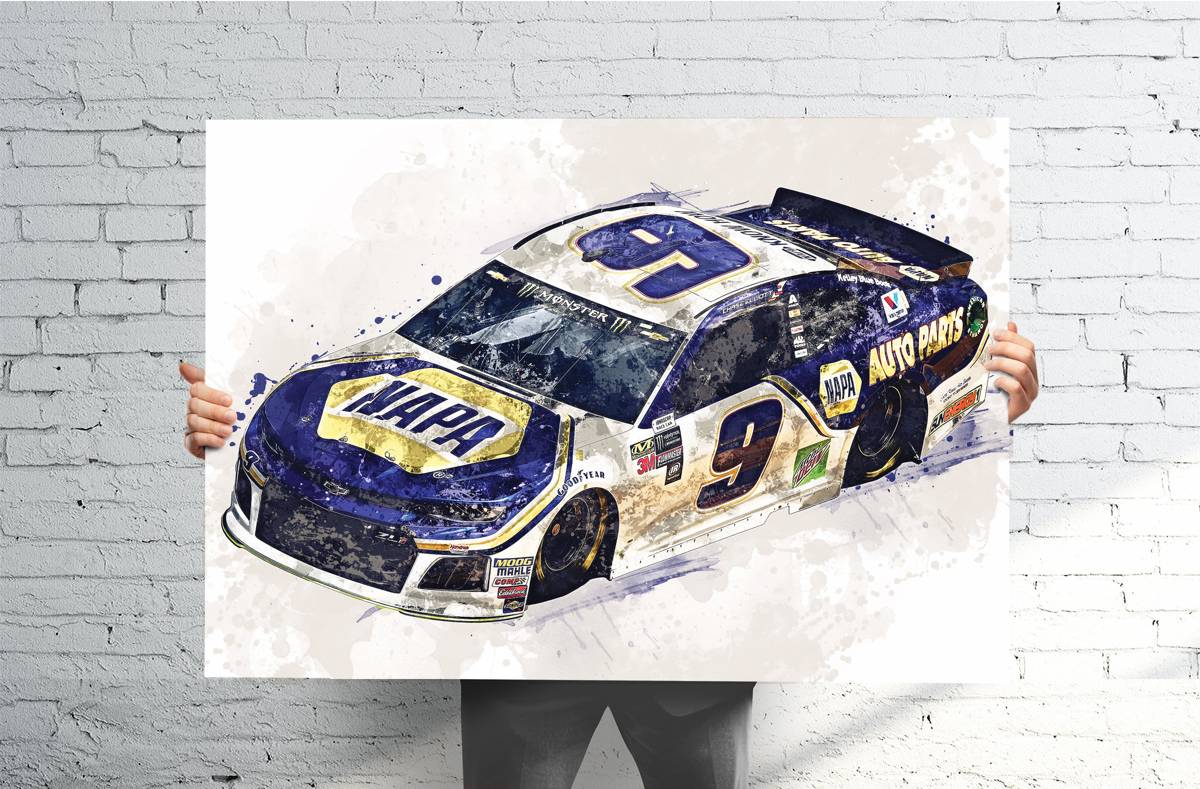 Chase Elliott Nascar Sports Art Print, Nascar Racing, Sports Decor – Poster | Canvas Wall Art Print