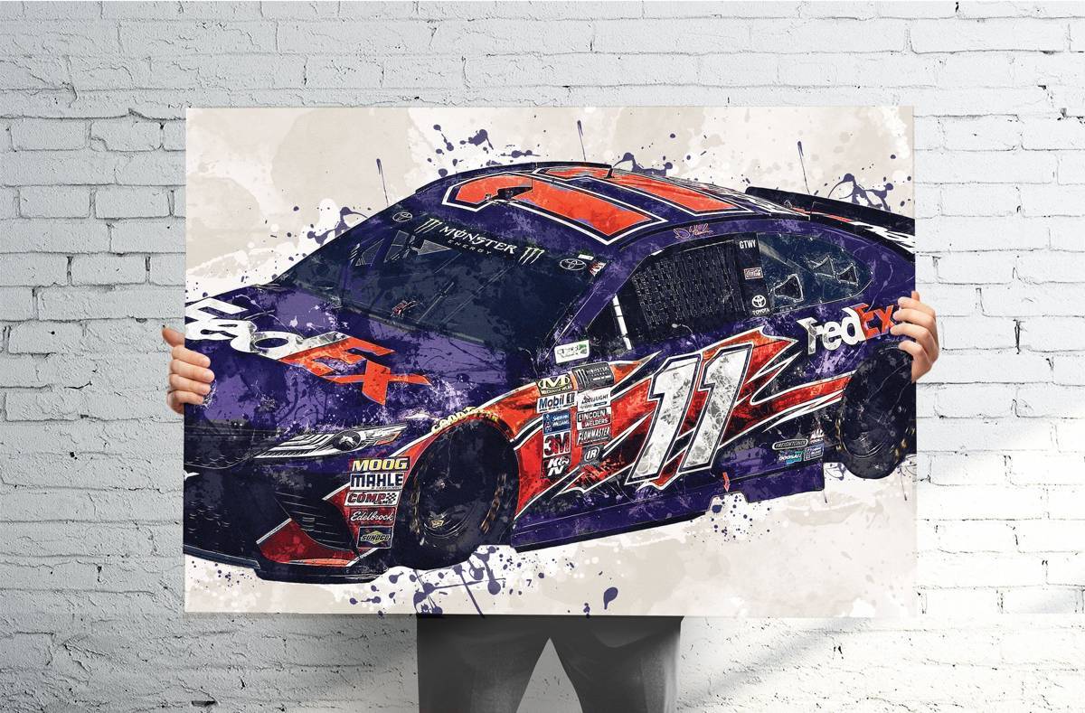 Denny Hamlin Nascar Sports Art Print, Nascar Racing, Sports Decor – Poster | Canvas Wall Art Print