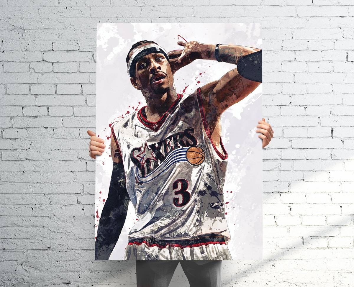 Allen Iverson 'The Answer' 76Ers Sports Art Print, Basketball, Sports Decor – Poster | Canvas Wall Art Print