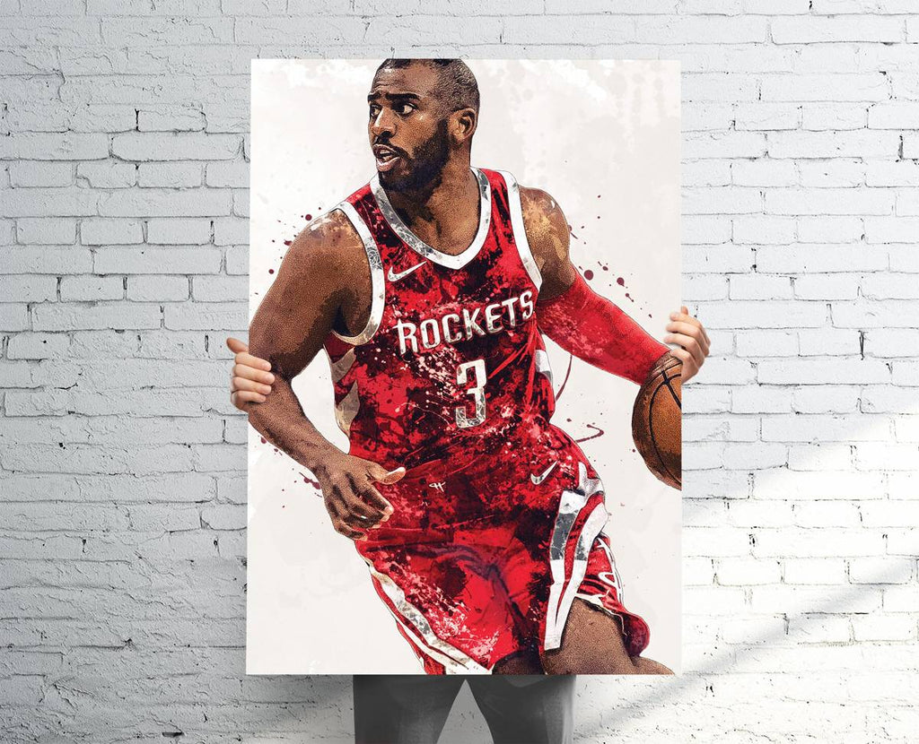 Chris Paul Houston Rockets Sports Art Print, Basketball, Sports Decor – Poster | Canvas Wall Art Print