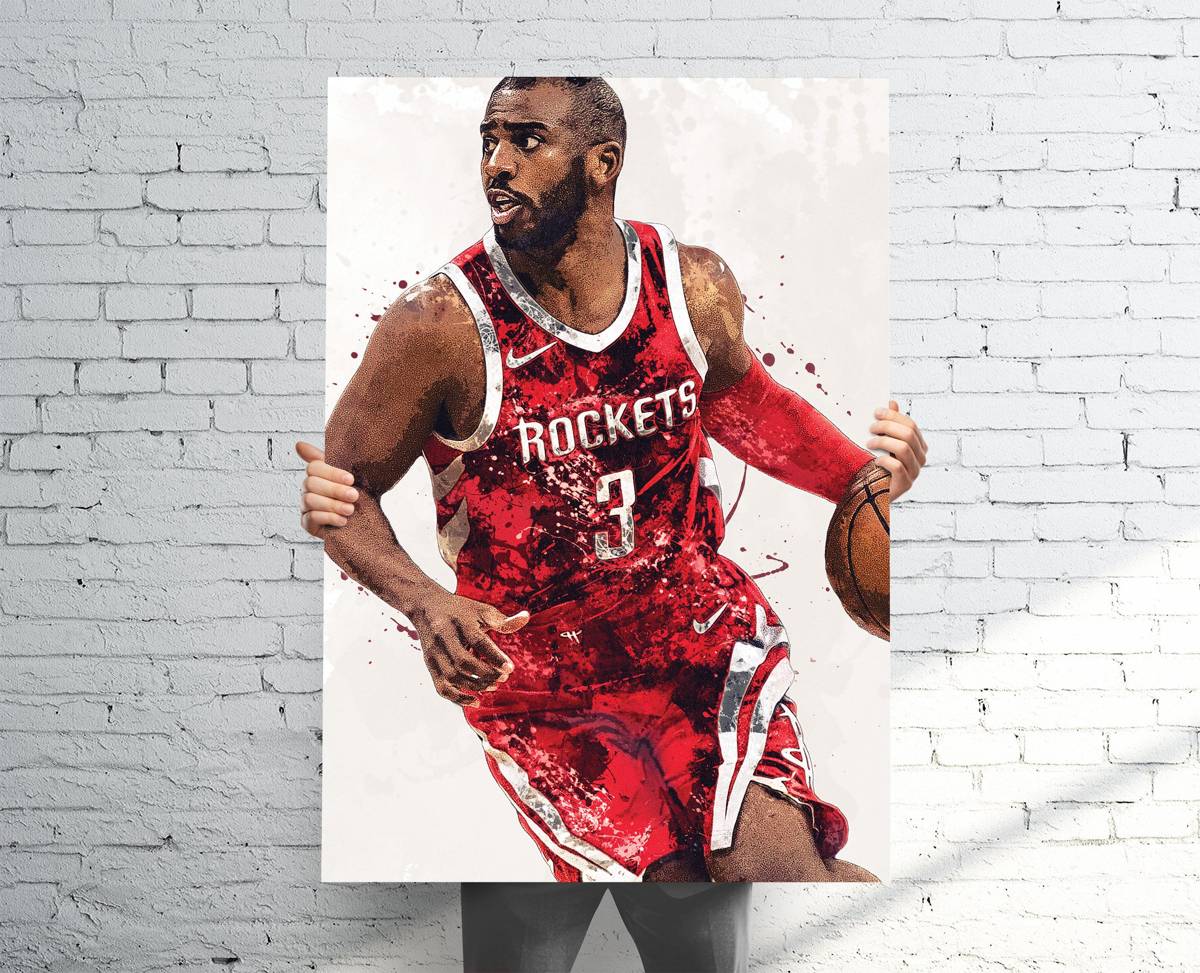 Chris Paul Houston Rockets Sports Art Print, Basketball, Sports Decor – Poster | Canvas Wall Art Print