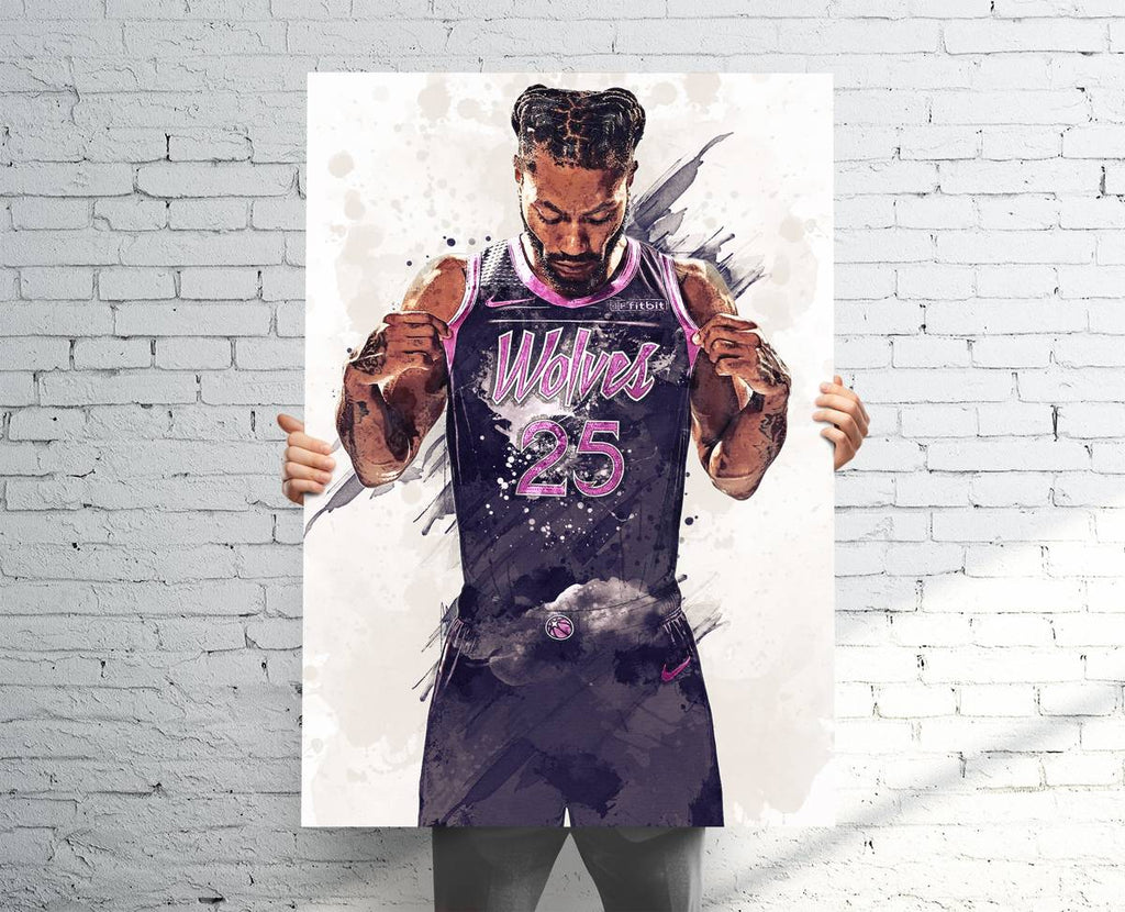 Derrick Rose Minnesota Timberwolves Sports Art Print, Basketball, Sports Decor – Poster | Canvas Wall Art Print
