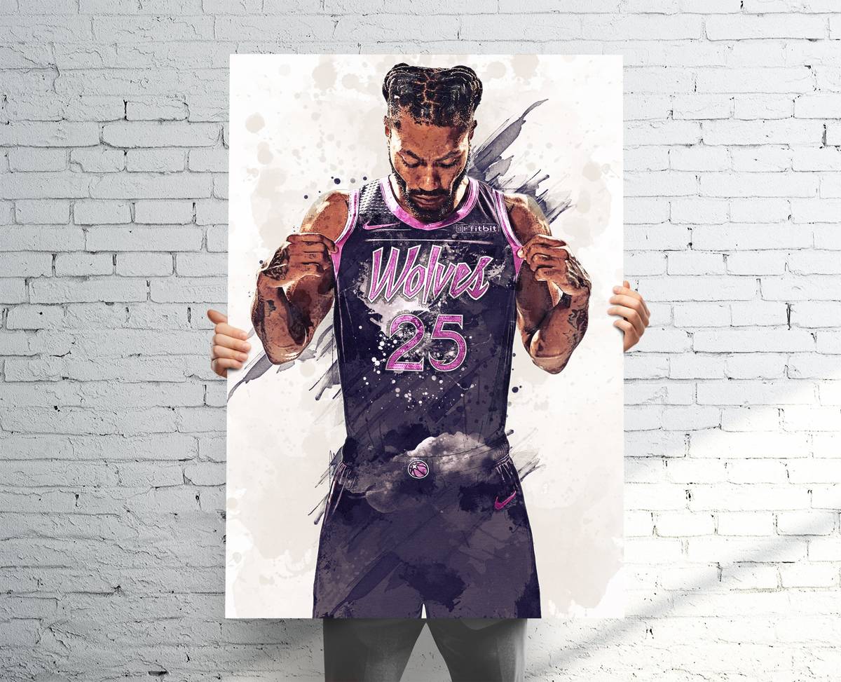Derrick Rose Minnesota Timberwolves Sports Art Print, Basketball, Sports Decor – Poster | Canvas Wall Art Print