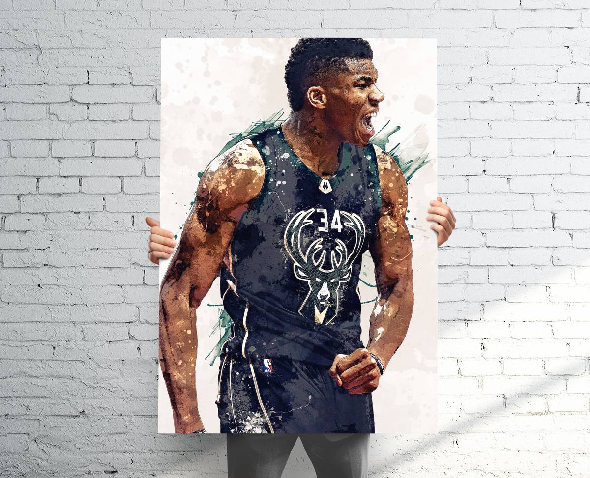 Giannis Antetokounmpo Milwaukee Bucks (V2) Sports Art Print, Basketball, Man Cave, Sports Decor – Poster | Canvas Wall Art Print