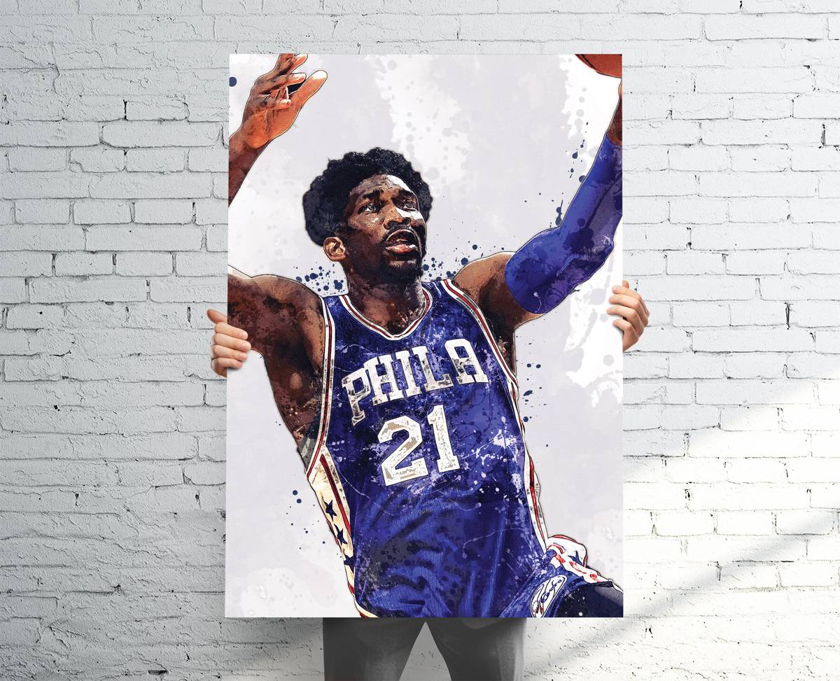 Joel Embiid Philadelphia 76Ers Sports Art Print, Basketball, Sports Decor – Poster | Canvas Wall Art Print
