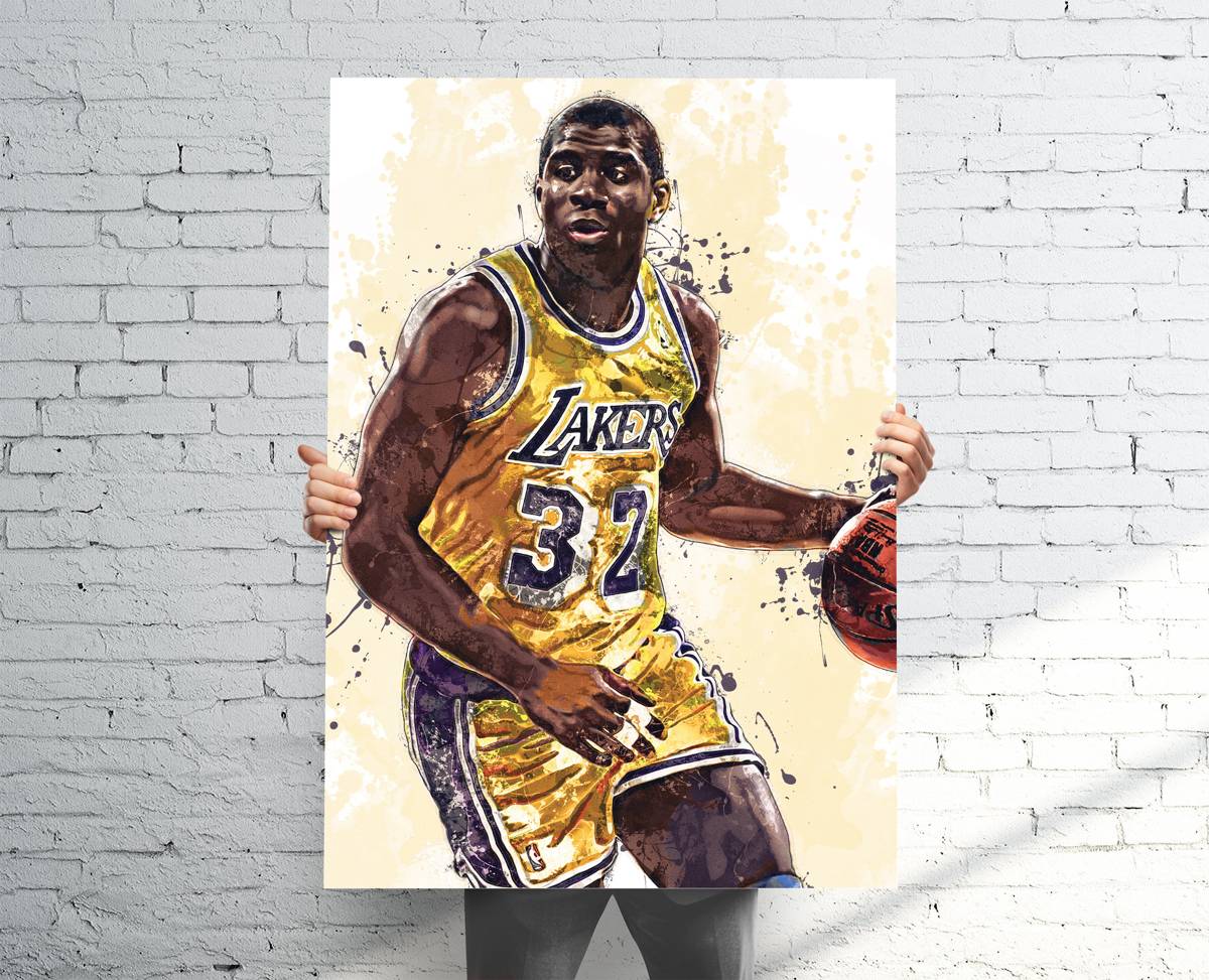 Magic Johnson Los Angeles Lakers (V2) Sports Art Print, Basketball, Sports Decor – Poster | Canvas Wall Art Print