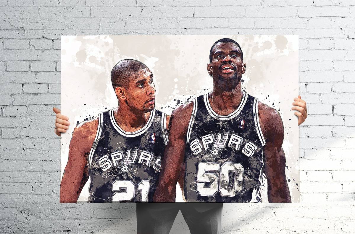 Tim Duncan &amp;Amp;Amp; David Robinson Spurs Sports Art Print, Basketball, Sports Decor – Poster | Canvas Wall Art Print