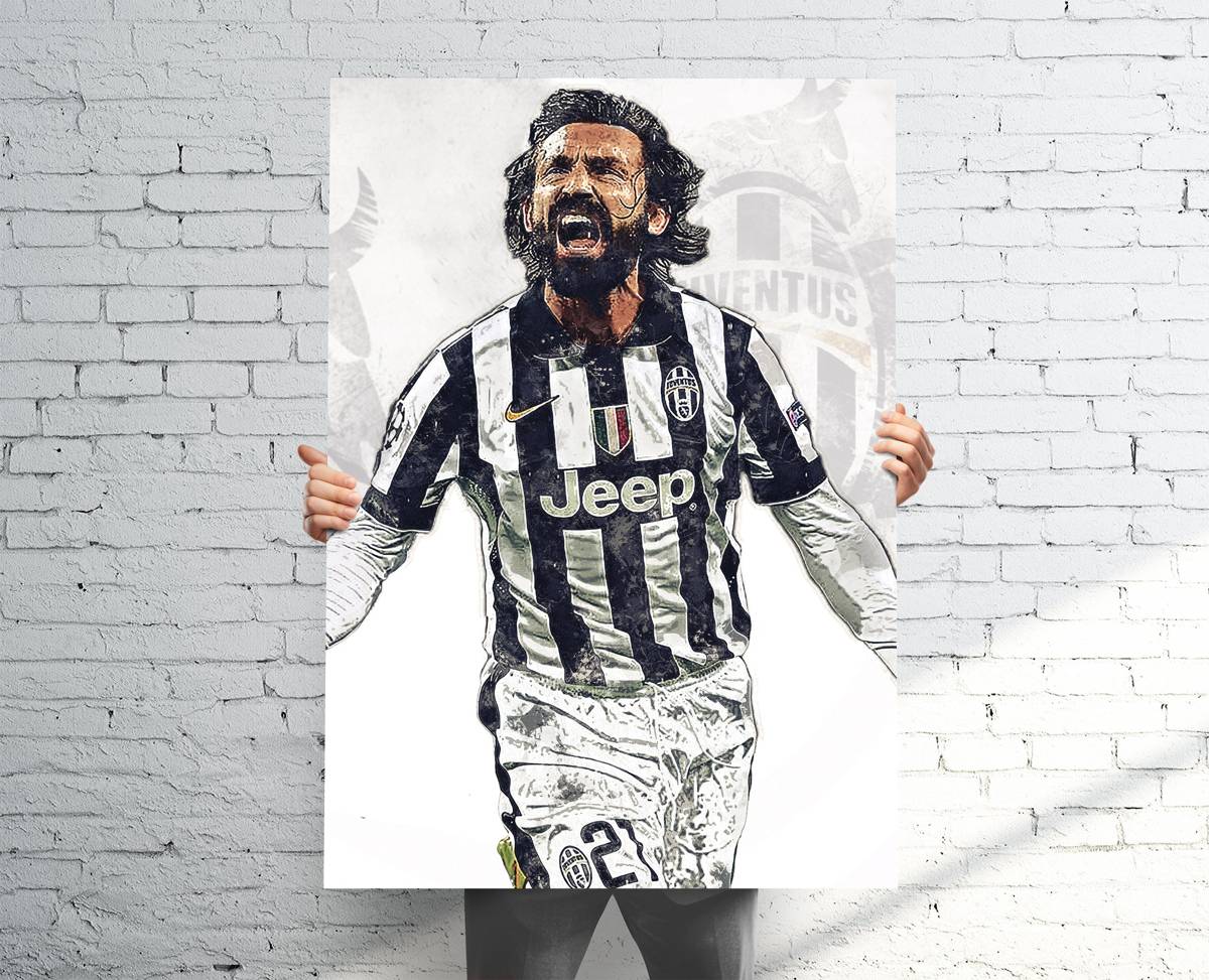 Andrea Pirlo Juventus F.C. Sports Art Print, Soccer/Football, Sports Decor – Poster | Canvas Wall Art Print