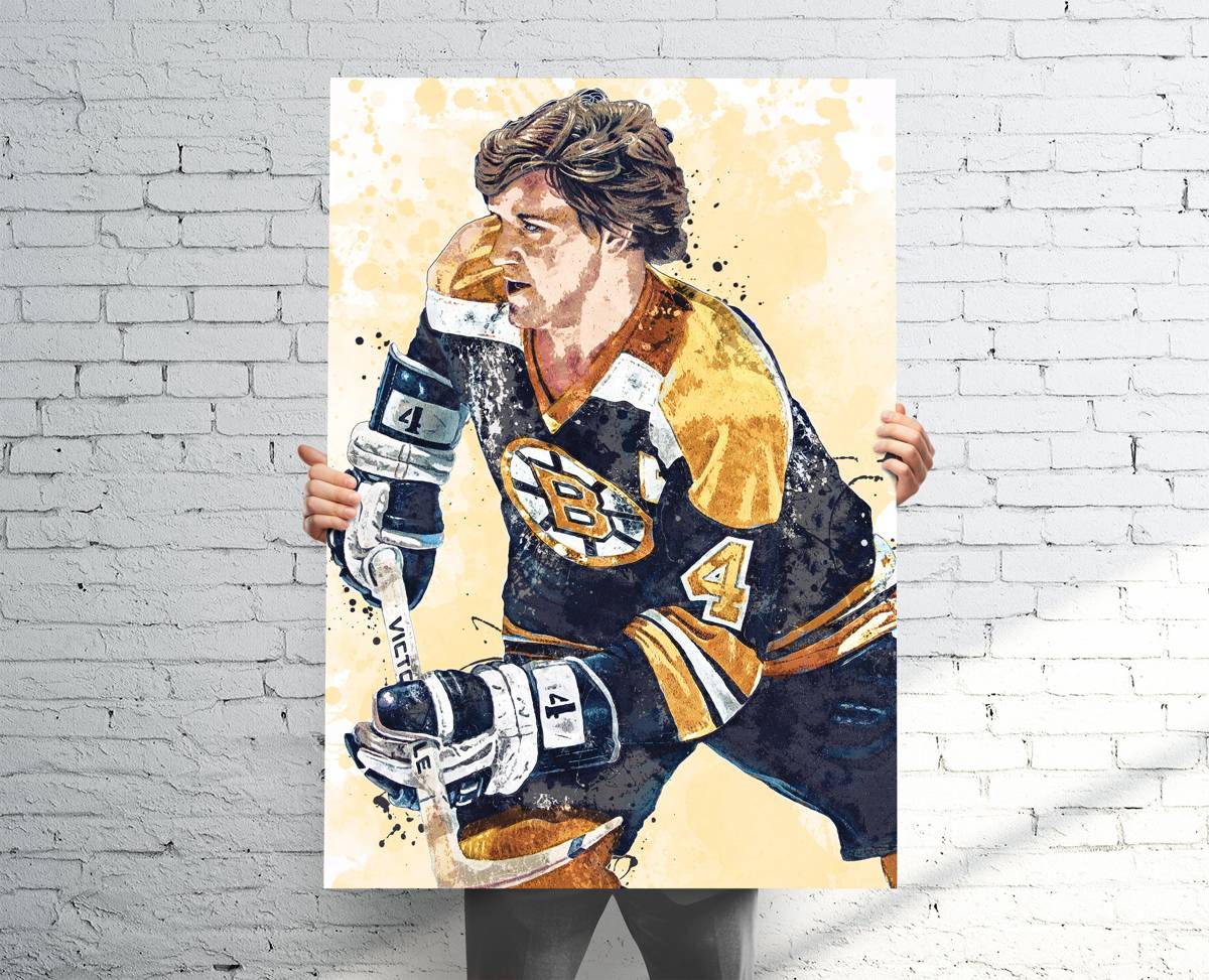 Bobby Orr Boston Bruins (V2) Sports Art Print, Hockey, Sports Decor – Poster | Canvas Wall Art Print