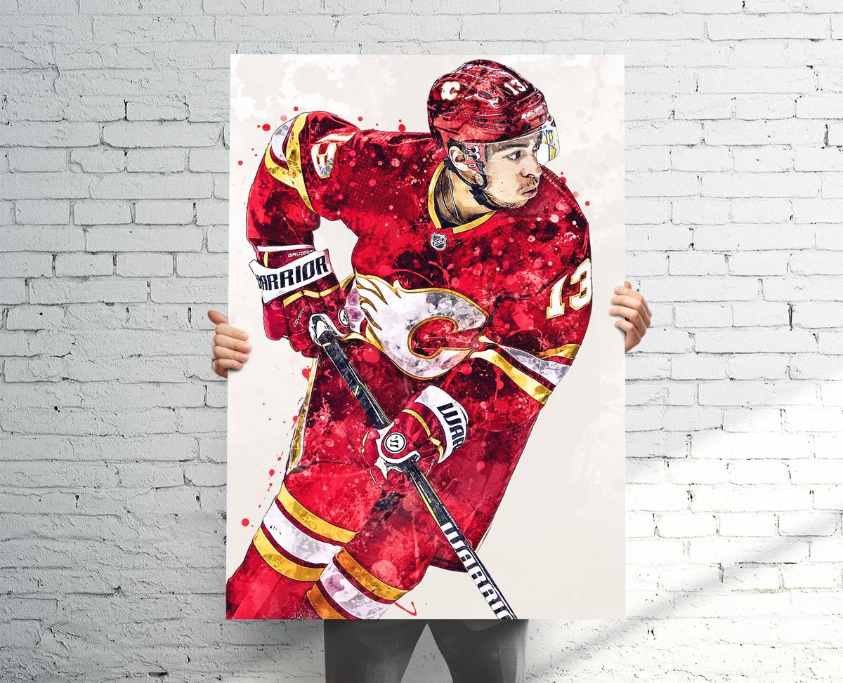 Johnny Gaudreau Calgary Flames Sports Art Print, Hockey, Sports Decor – Poster | Canvas Wall Art Print