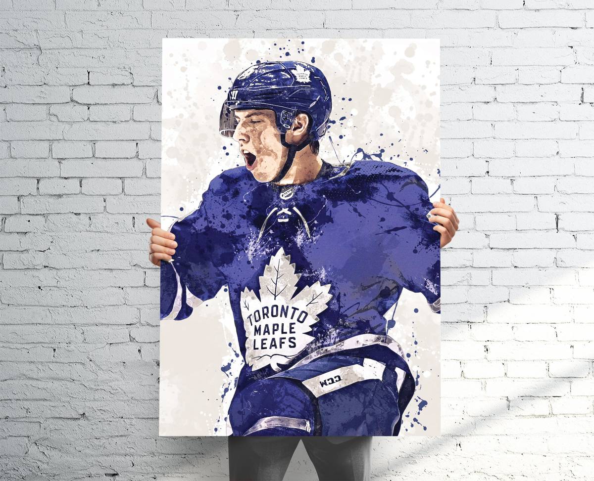 Mitch Marner Toronto Maple Leafs Sports Art Print, Hockey, Sports Decor – Poster | Canvas Wall Art Print