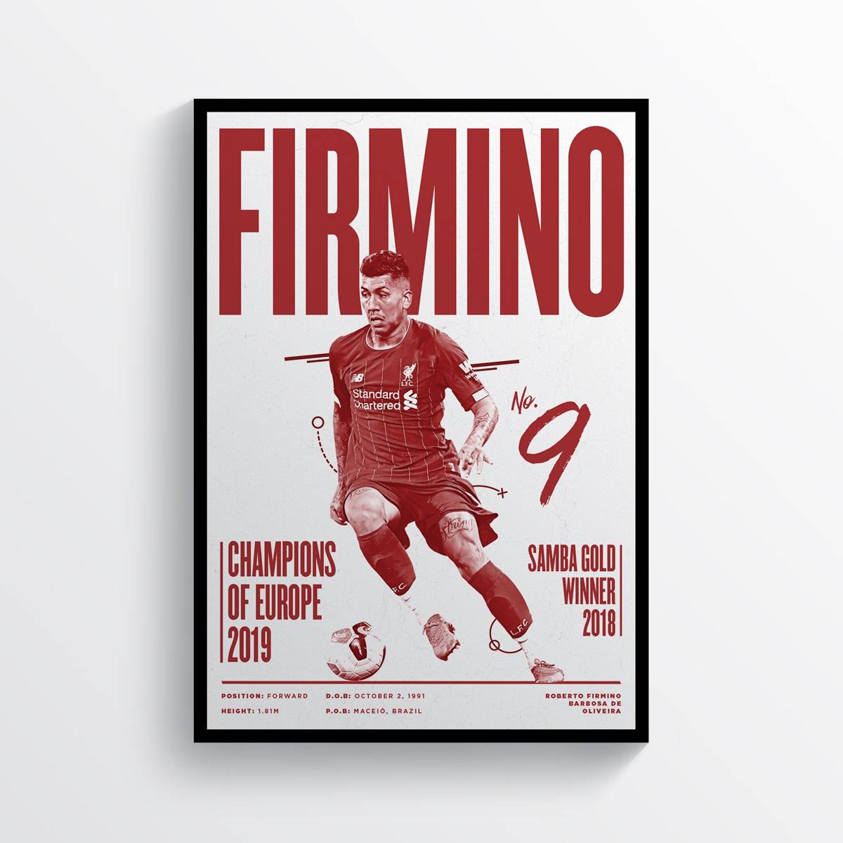 Firmino Liverpool Fc Champions League Winners 2019 Lfc Ynwa - Poster | Canvas Wall Art Print