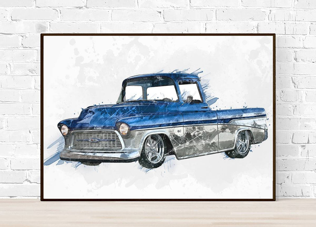 1955 Chevrolet Cameo Pickup Hotrod Truck And Car Lovers, Classic Truck, Classic Car – Poster | Canvas Wall Art Print