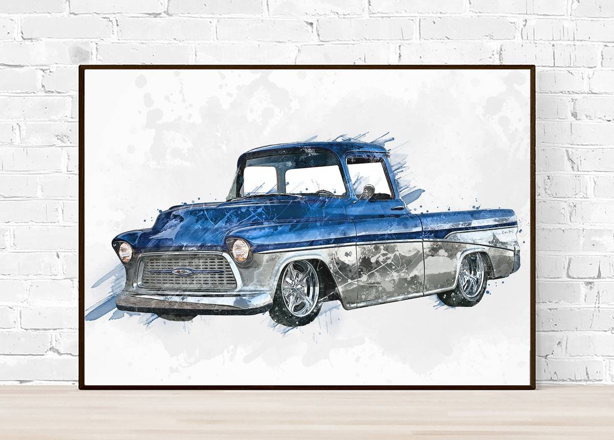 1955 Chevrolet Cameo Pickup Hotrod Truck And Car Lovers, Classic Truck, Classic Car – Poster | Canvas Wall Art Print
