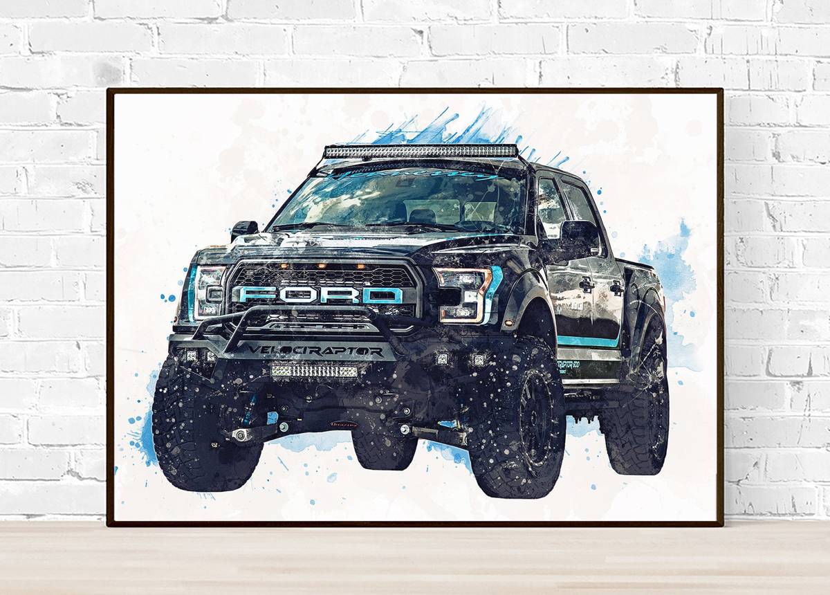 2018 Ford Raptor Velociraptor Truck And Car Lovers, Classic Truck, Classic Car – Poster | Canvas Wall Art Print